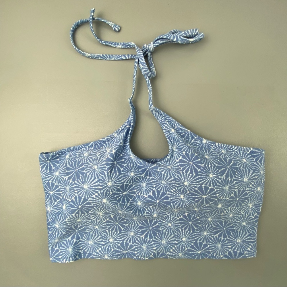 Aerie Real Good Blue Floral Bandeau Swim Top, Medium